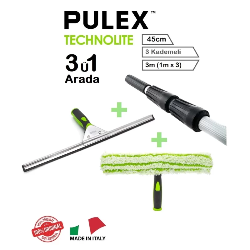 Pulex Mağaza Camı Temizlik Seti 3m Teleskop Sırık – 45cm Camçek Ve Peluş Takımı