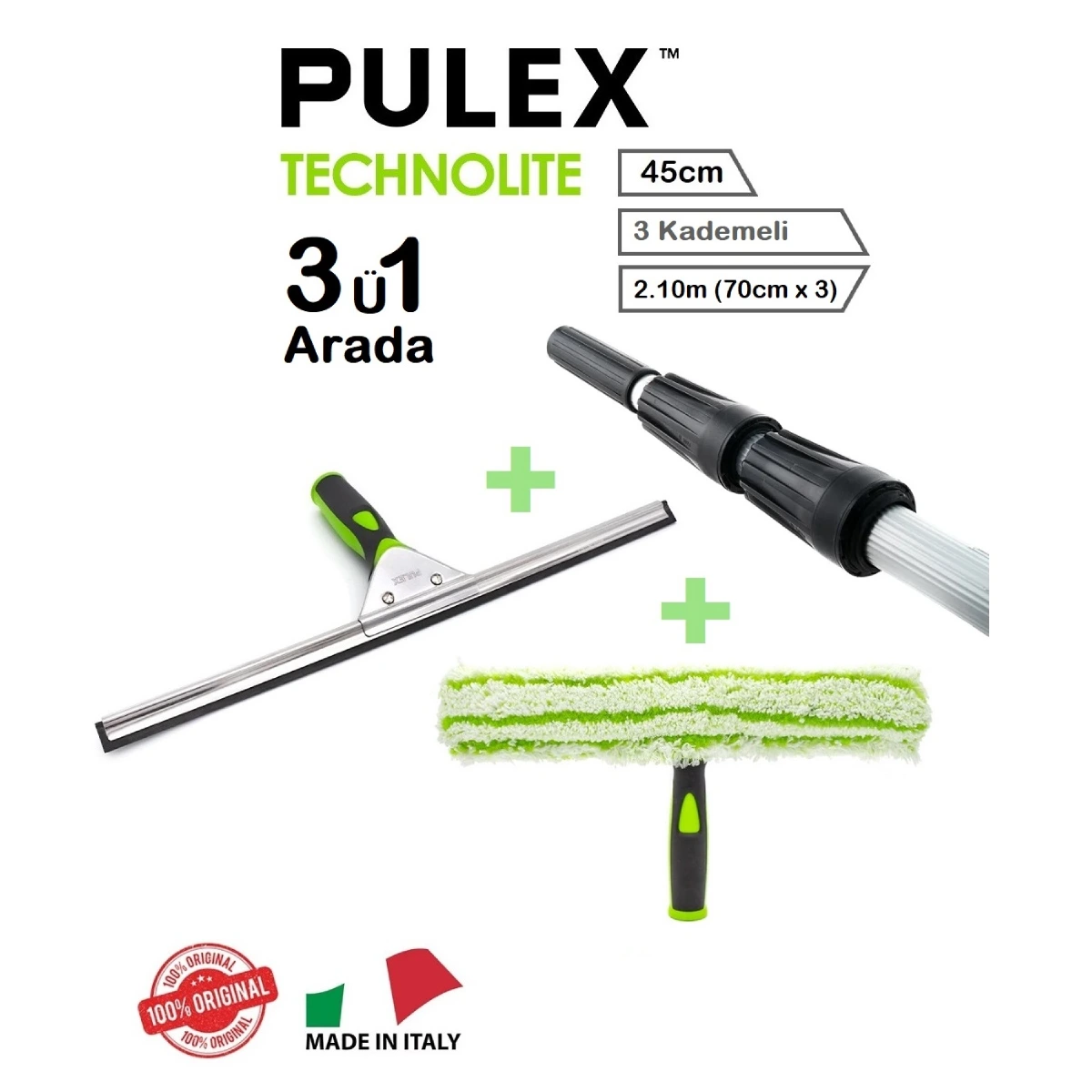 Pulex Cam Silme Aparatı Seti – 2.1m Teleskop Sırık – 45cm Camçek Ve Peluş Takımı
