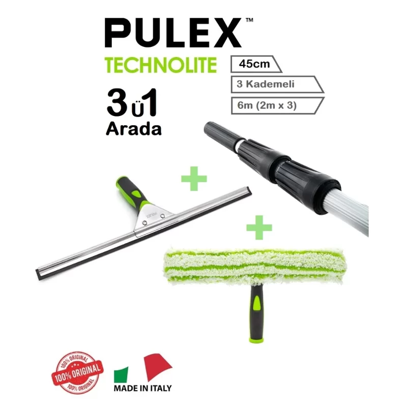 Pulex Mağaza Camı Temizlik Seti 6m Teleskop Sırık – 45cm Camçek Ve Peluş Takımı